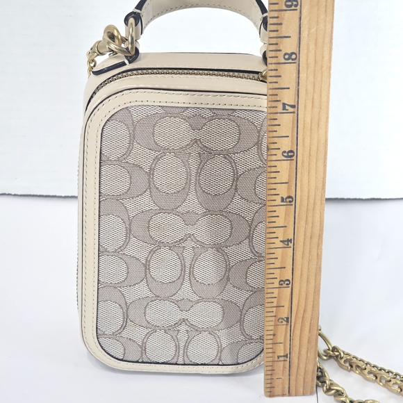 Coach Beige Signature Crossbody Bag with Gold Chain - Picture 11 of 12